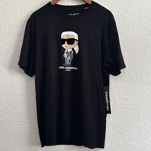 Karl Lagerfeld Black Graphic Tee In Camo Suit Tee Size M